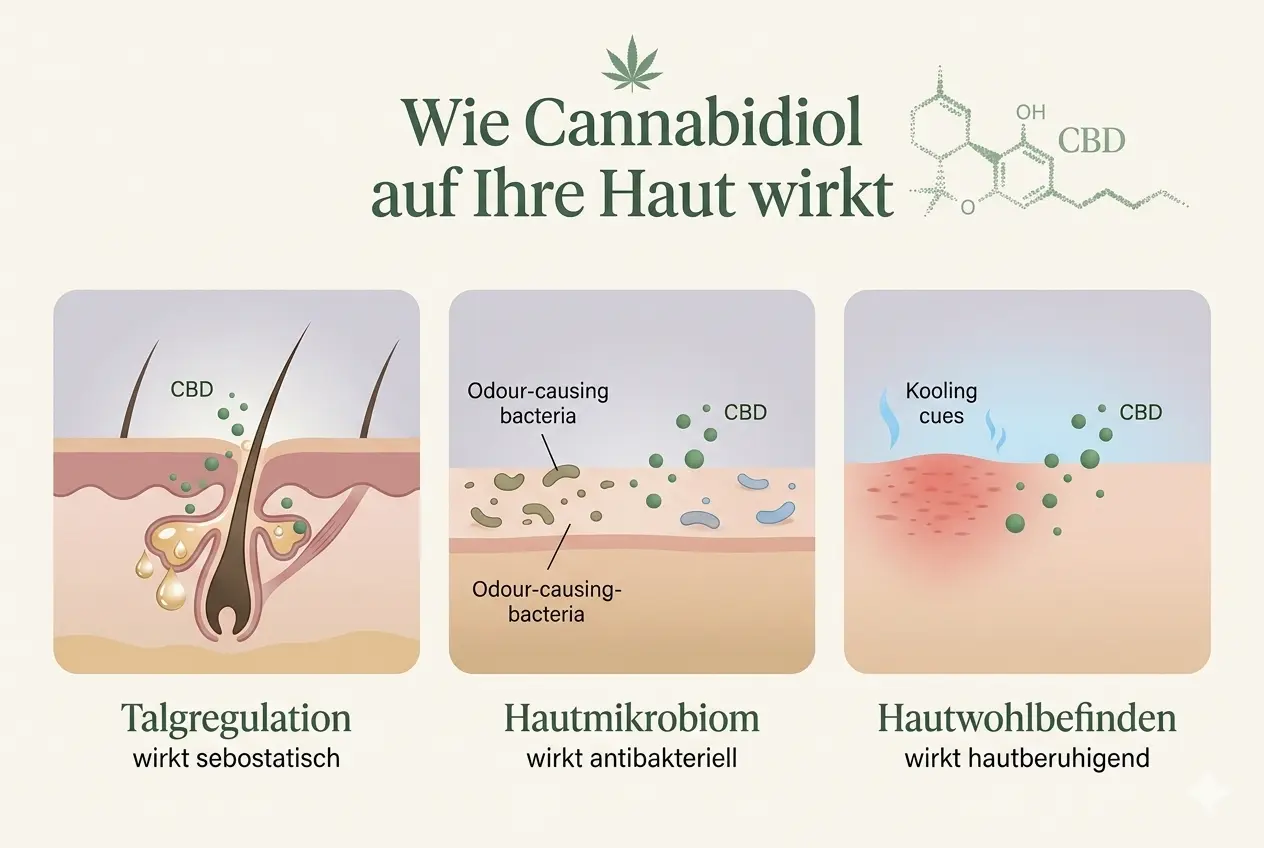 Wie Cannabidiol auf die Haut wirkt: Talgregulation, Hautmikrobiom und Hautwohlbefinden