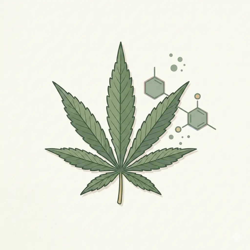 Cannabidiol (CBD) — Hanfblatt mit CBD-Molekül